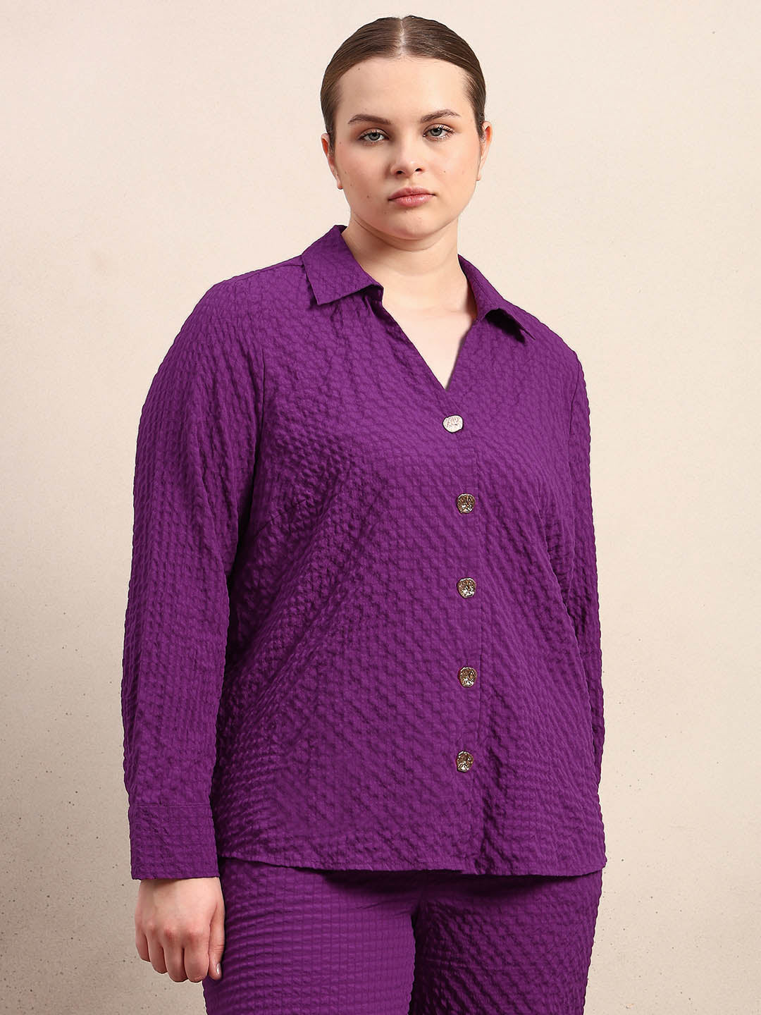 Curve Purple Textured Shirt