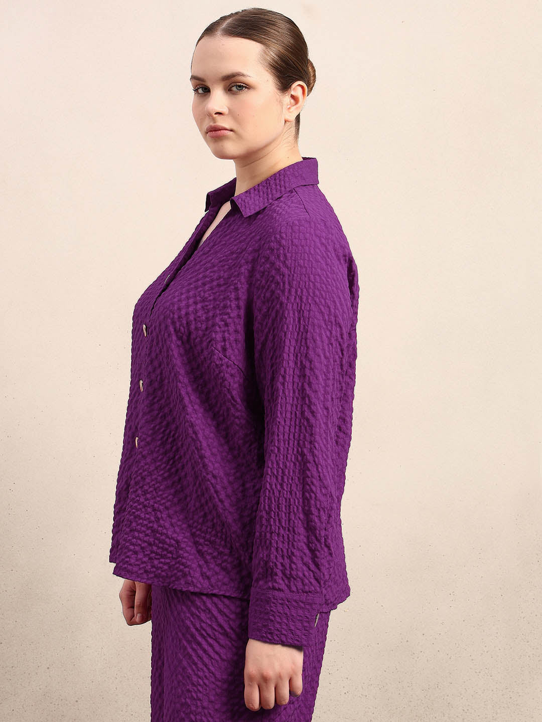 Curve Purple Textured Shirt