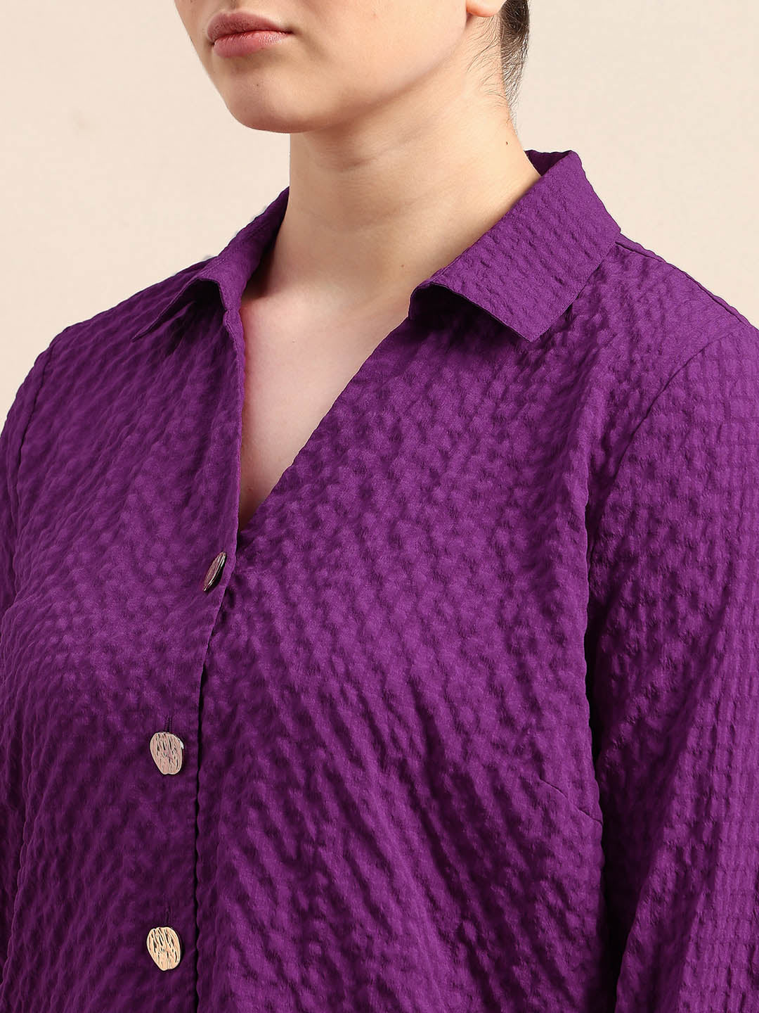 Curve Purple Textured Shirt