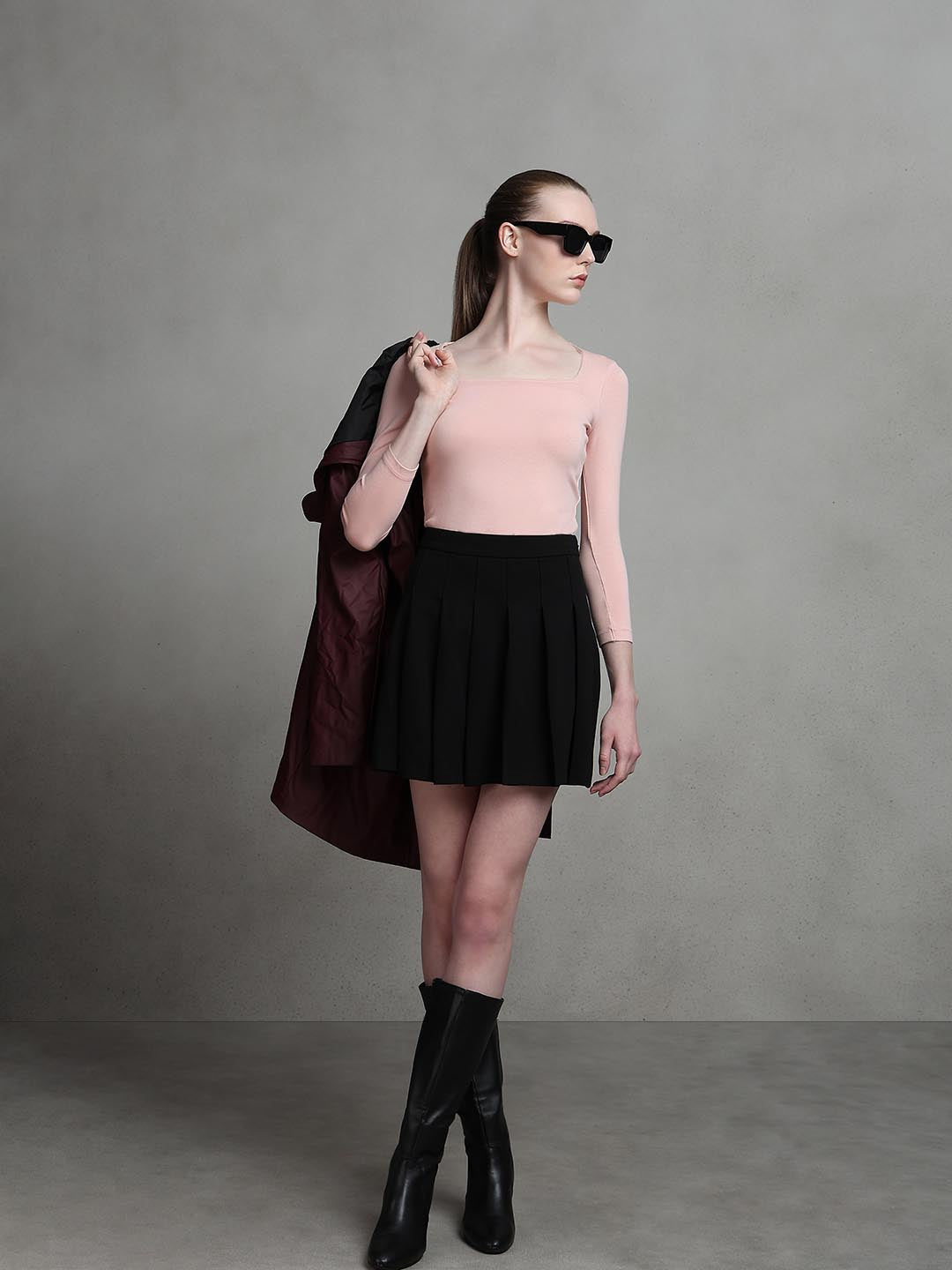 Black Pleated Mini Skirt