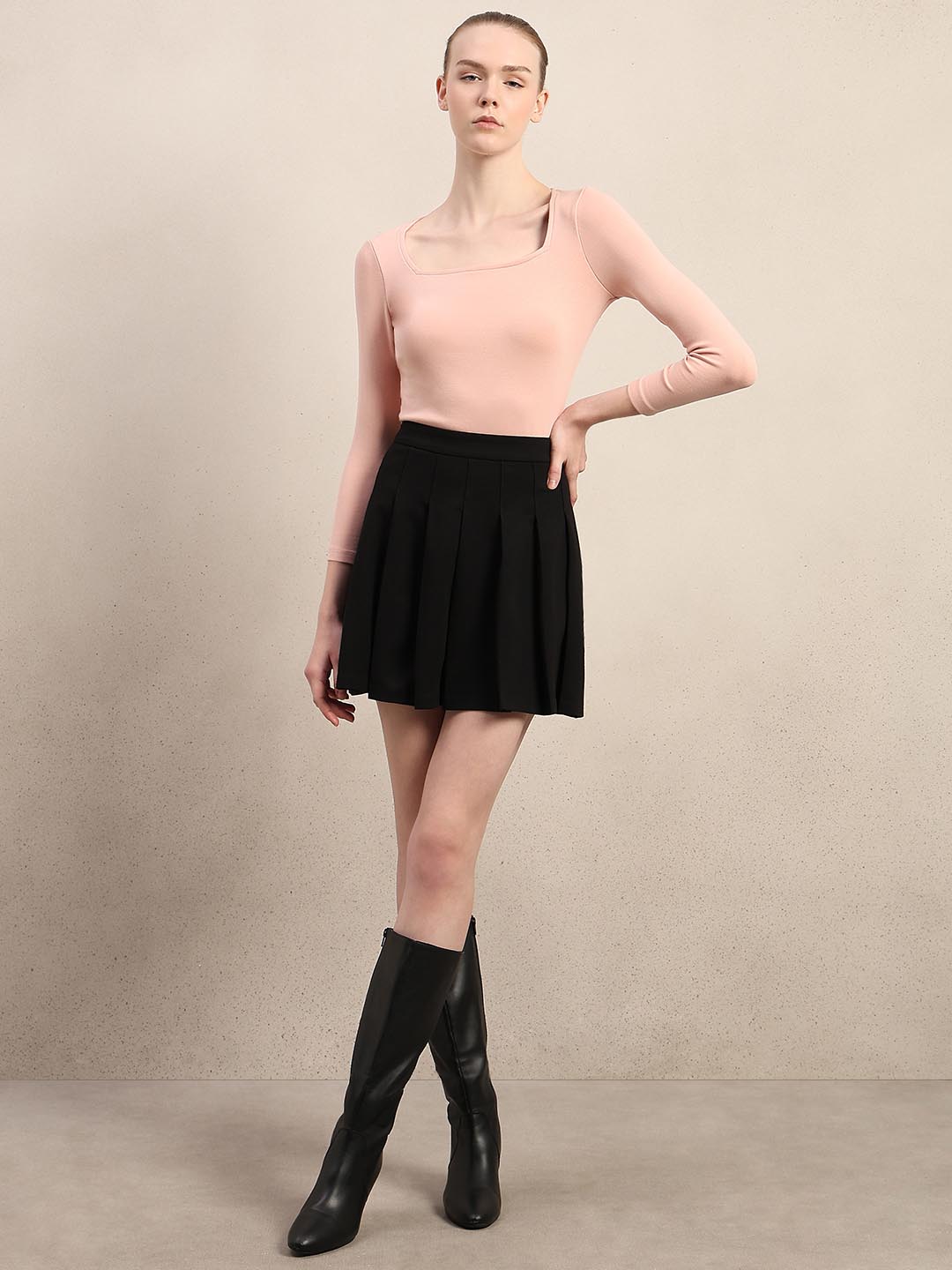 Black Pleated Mini Skirt