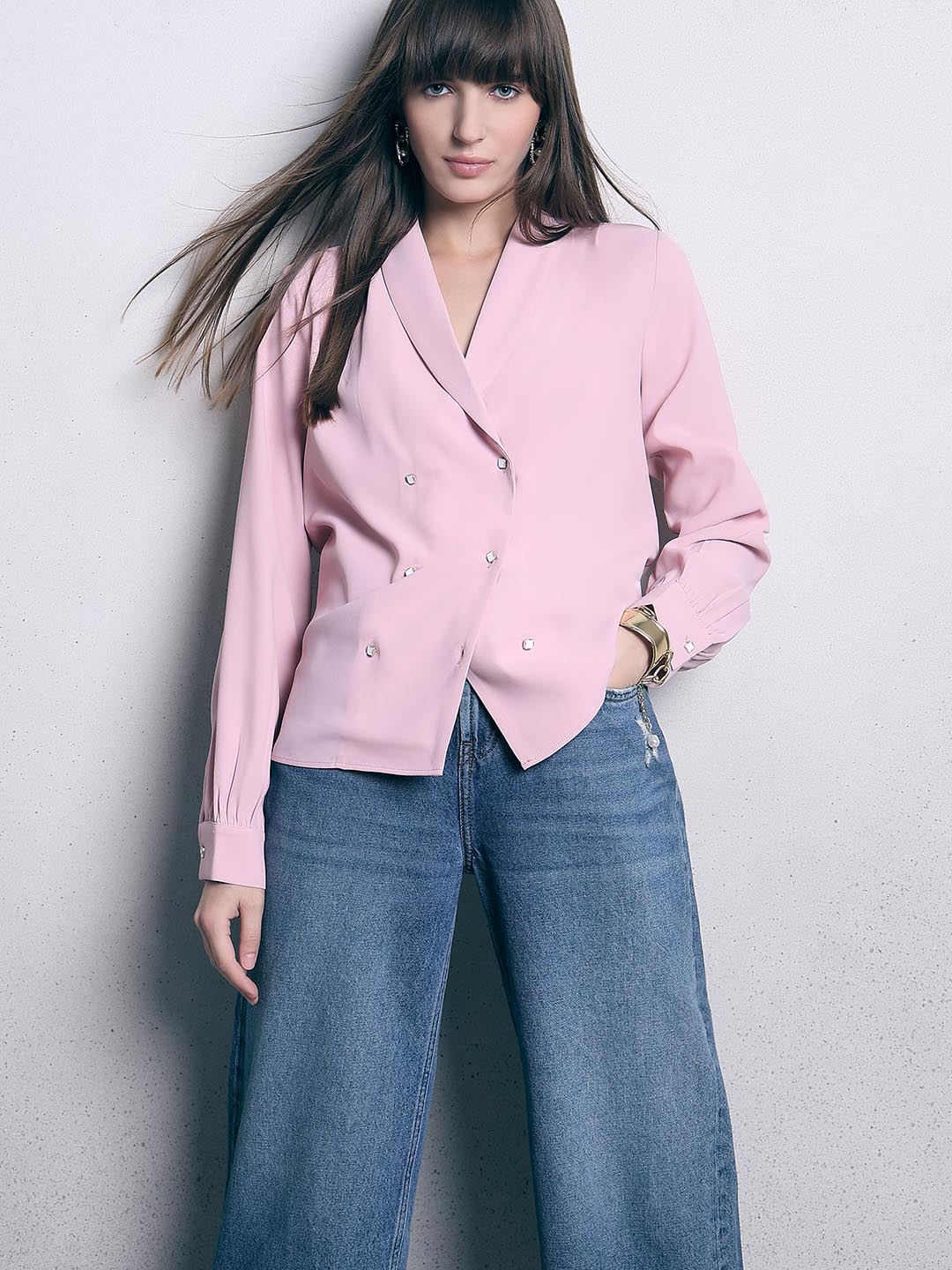 Pink Gathered Sleeves Top