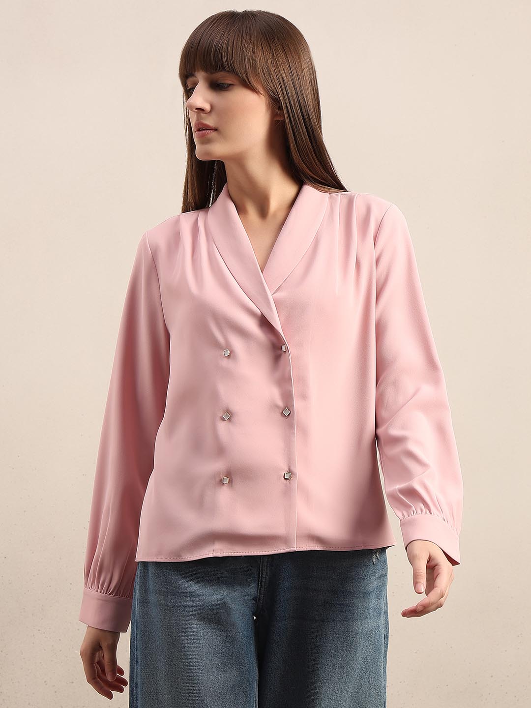 Pink Gathered Sleeves Top
