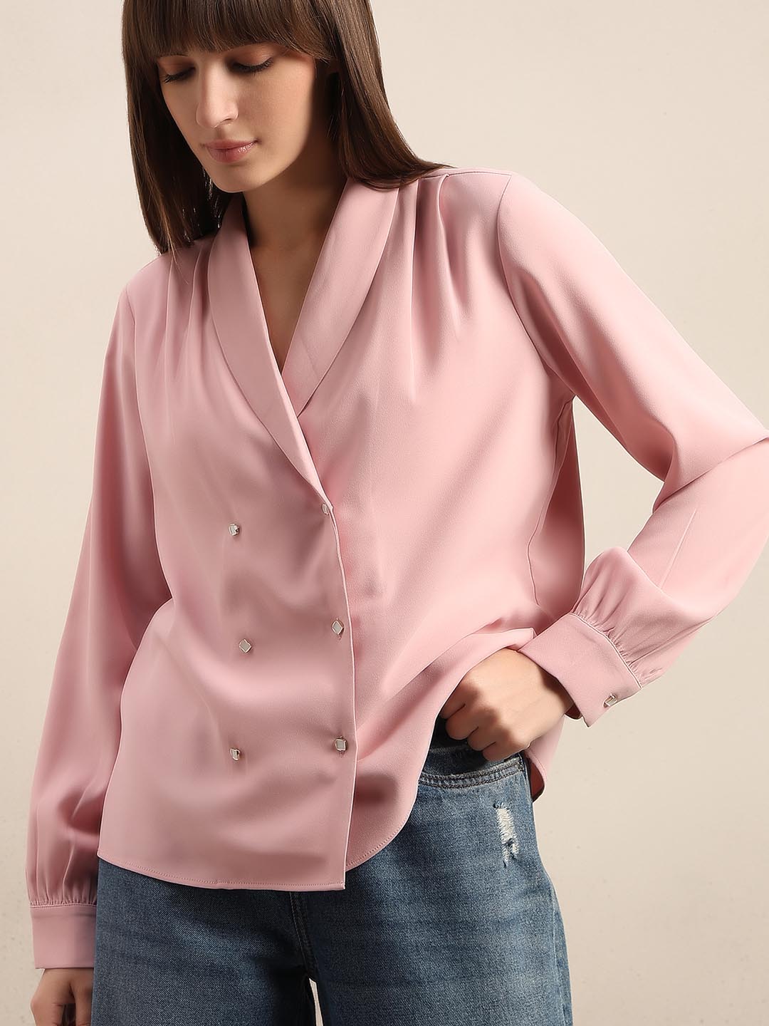 Pink Gathered Sleeves Top