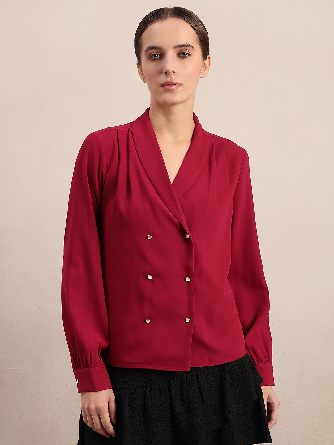 Red Shawl Collar Top