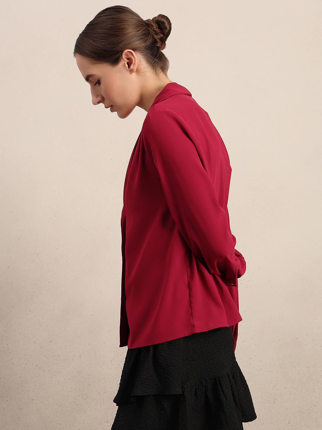 Red Shawl Collar Top