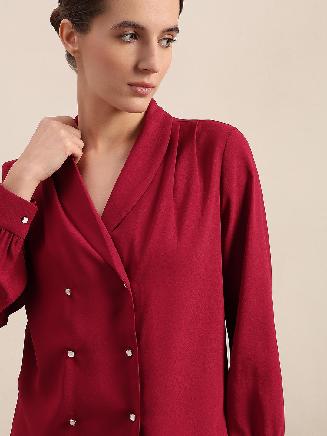 Red Shawl Collar Top