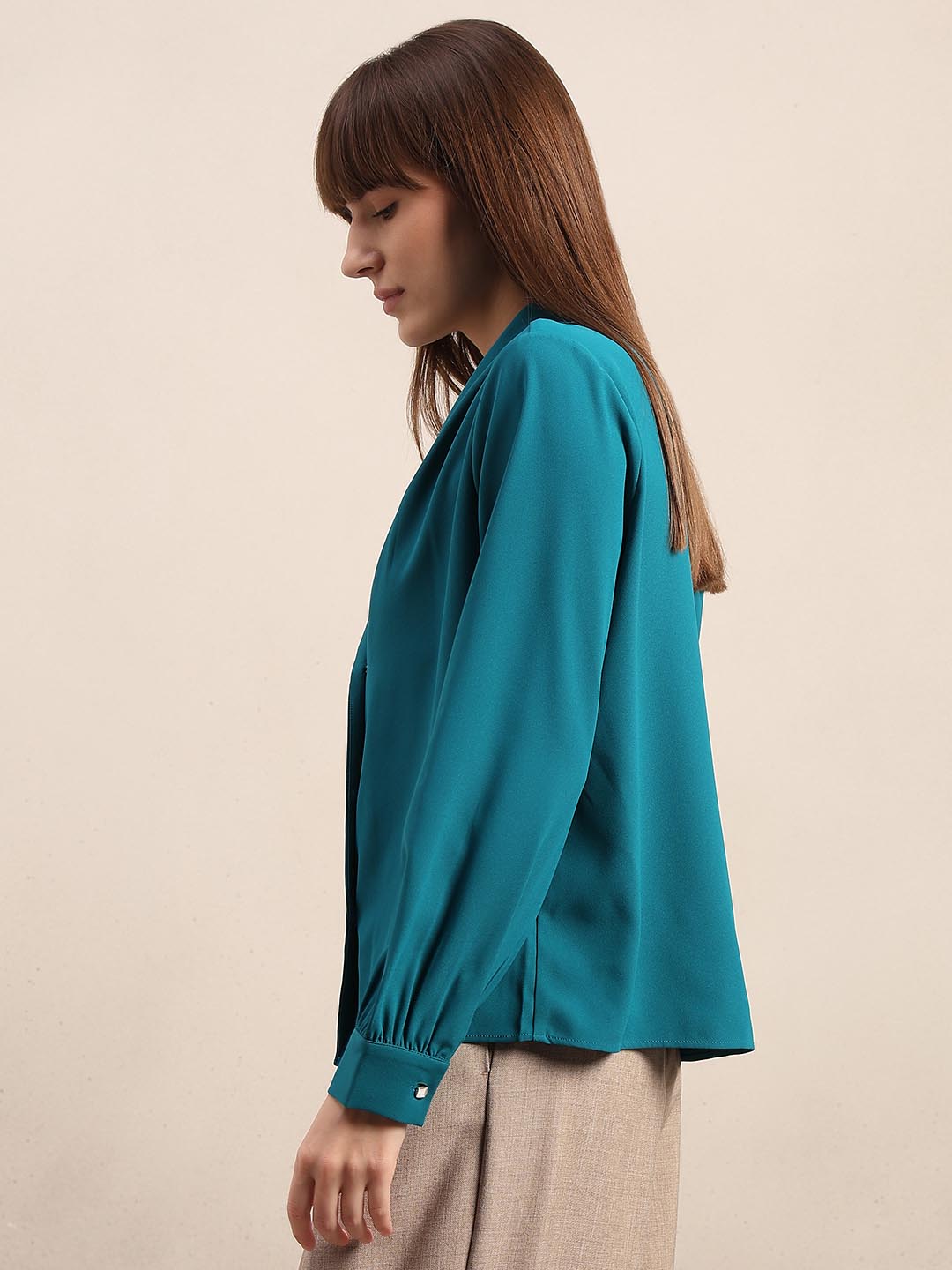 Teal Gathered Sleeves Top