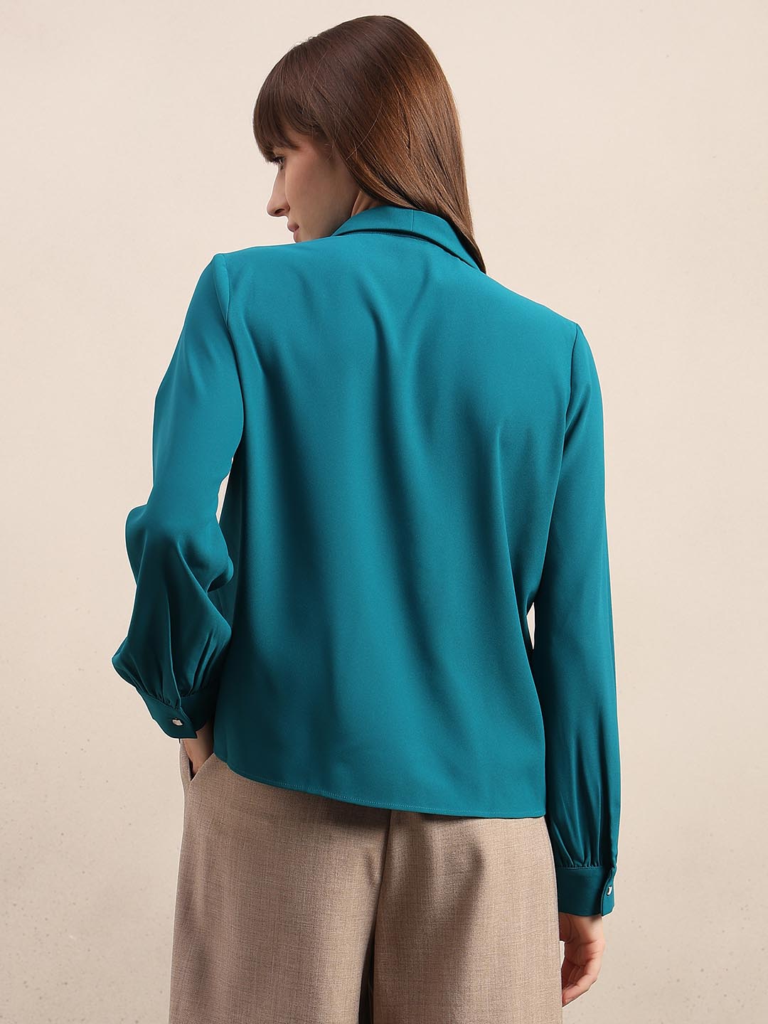 Teal Gathered Sleeves Top