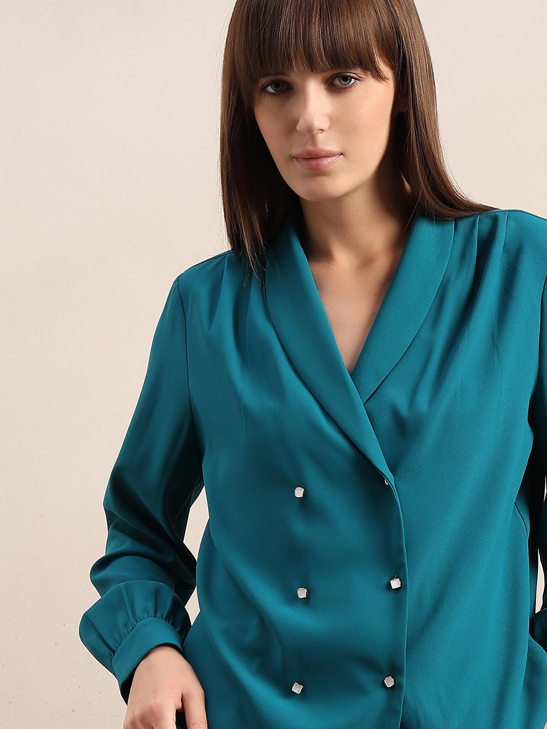 Teal Gathered Sleeves Top