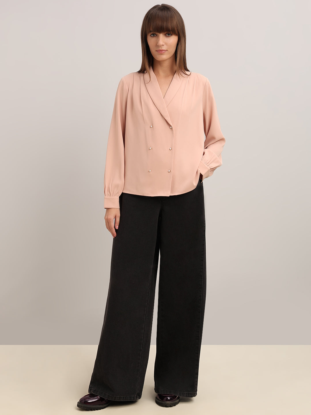 Pearl Button Detail Top - Pink