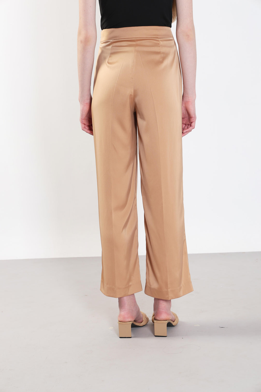 Beige High Rise Straight Fit Pants