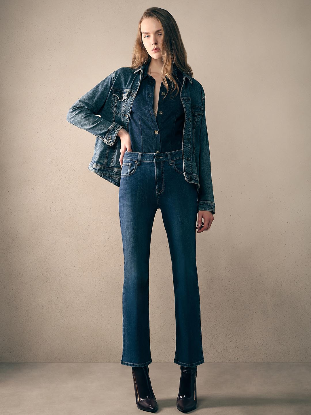 Blue Mid Rise Bootcut Jeans