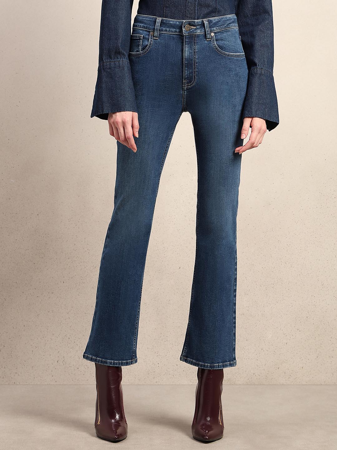 Blue Mid Rise Bootcut Jeans