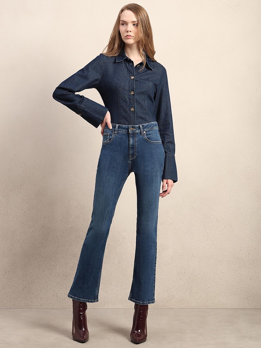 Blue Mid Rise Bootcut Jeans