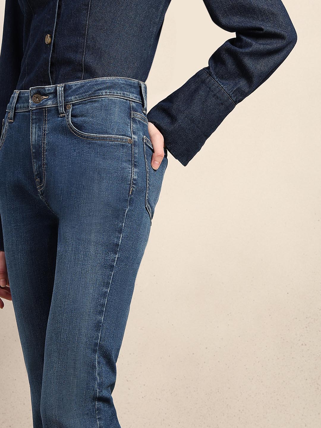 Blue Mid Rise Bootcut Jeans