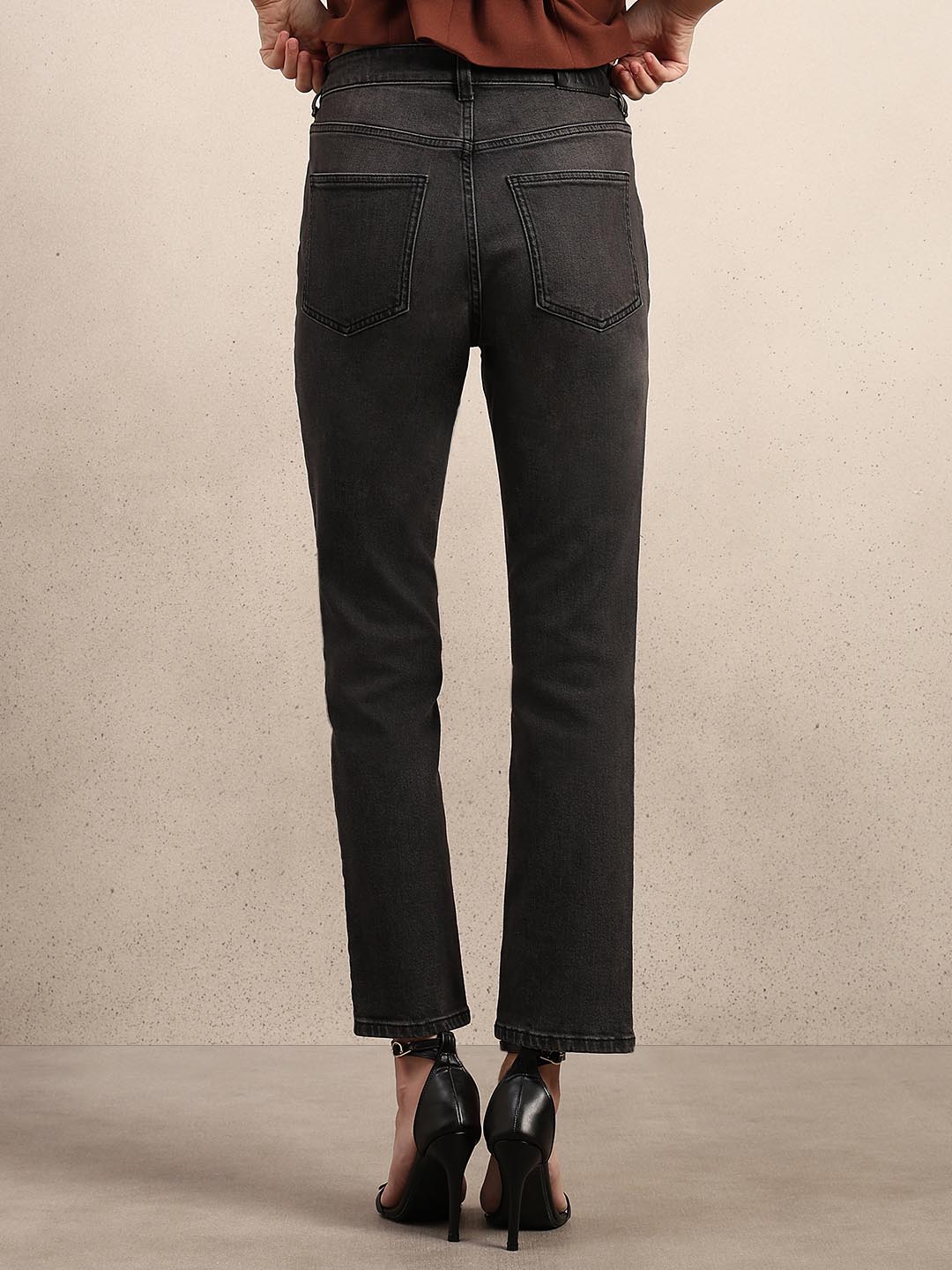 Dark Grey Mid Rise Straight Fit Jeans