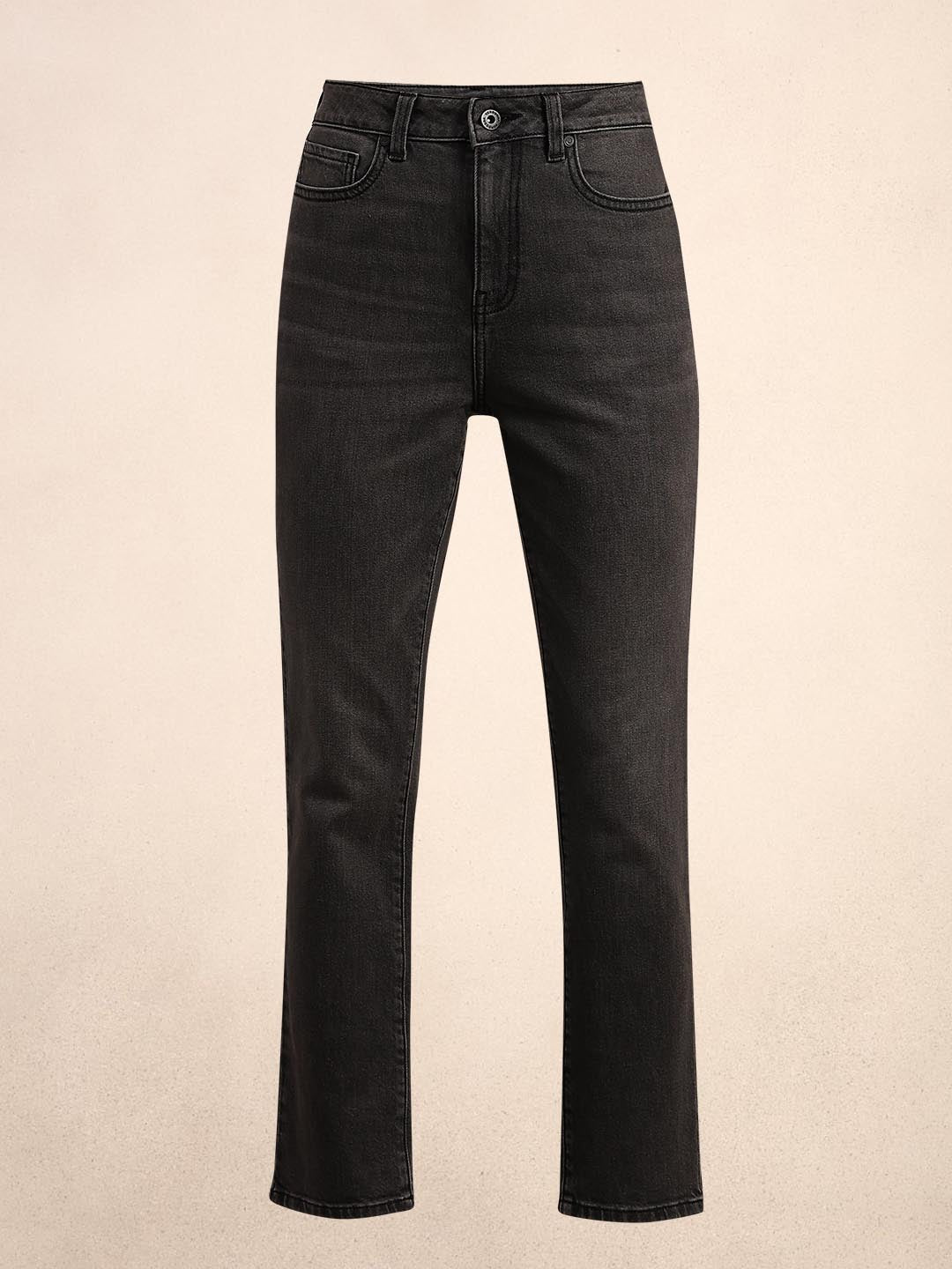 Dark Grey Mid Rise Straight Fit Jeans