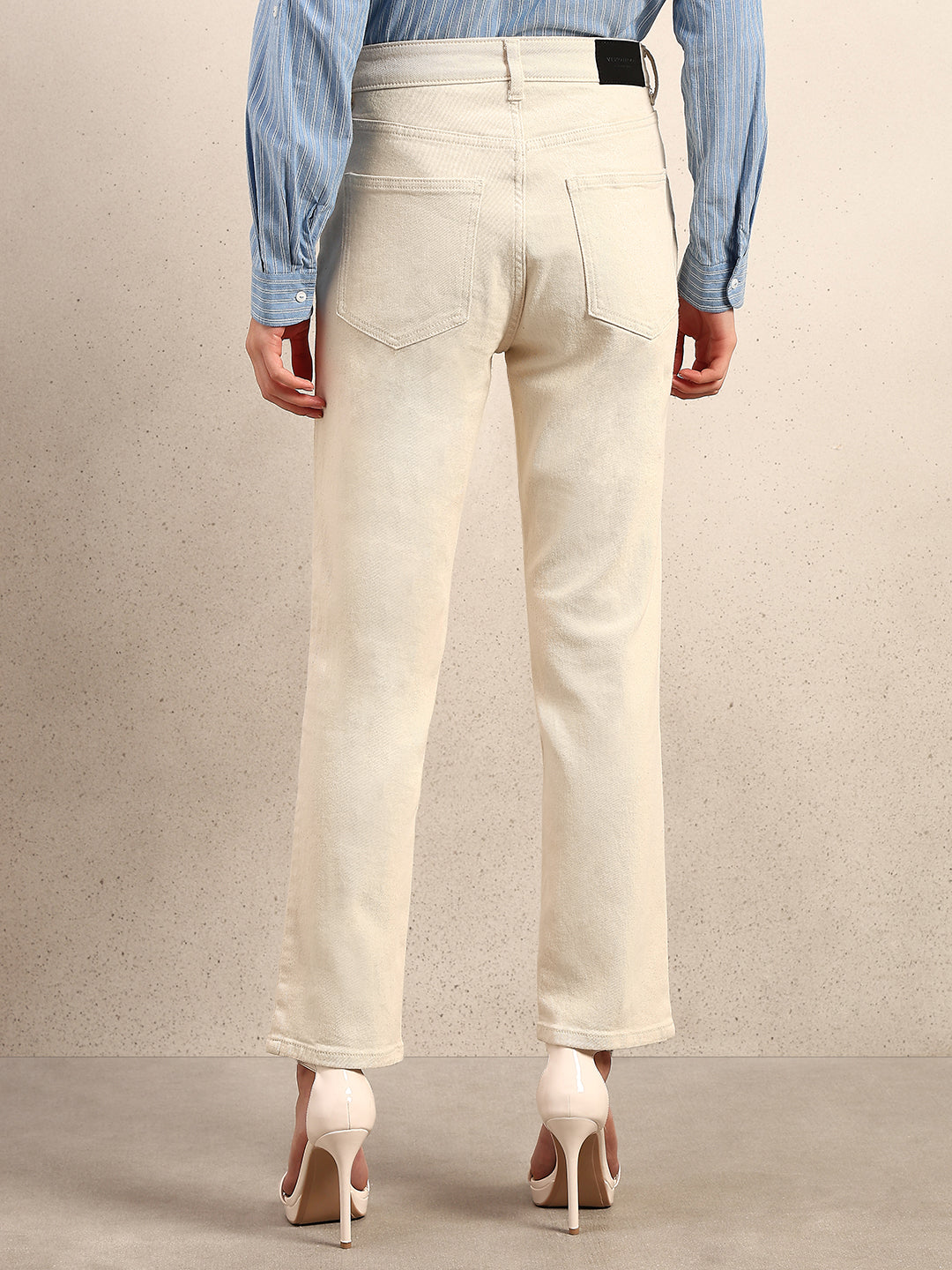 Ecru Ankle Length Straight Fit Jeans