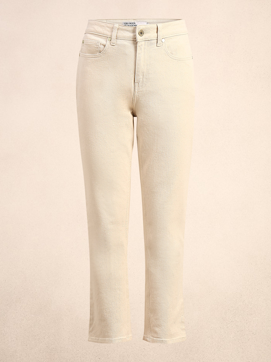 Ecru Ankle Length Straight Fit Jeans