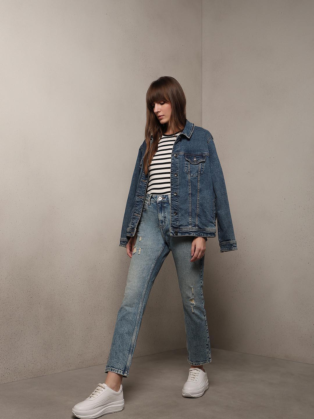 Light Blue Distressed Straight Fit Jeans