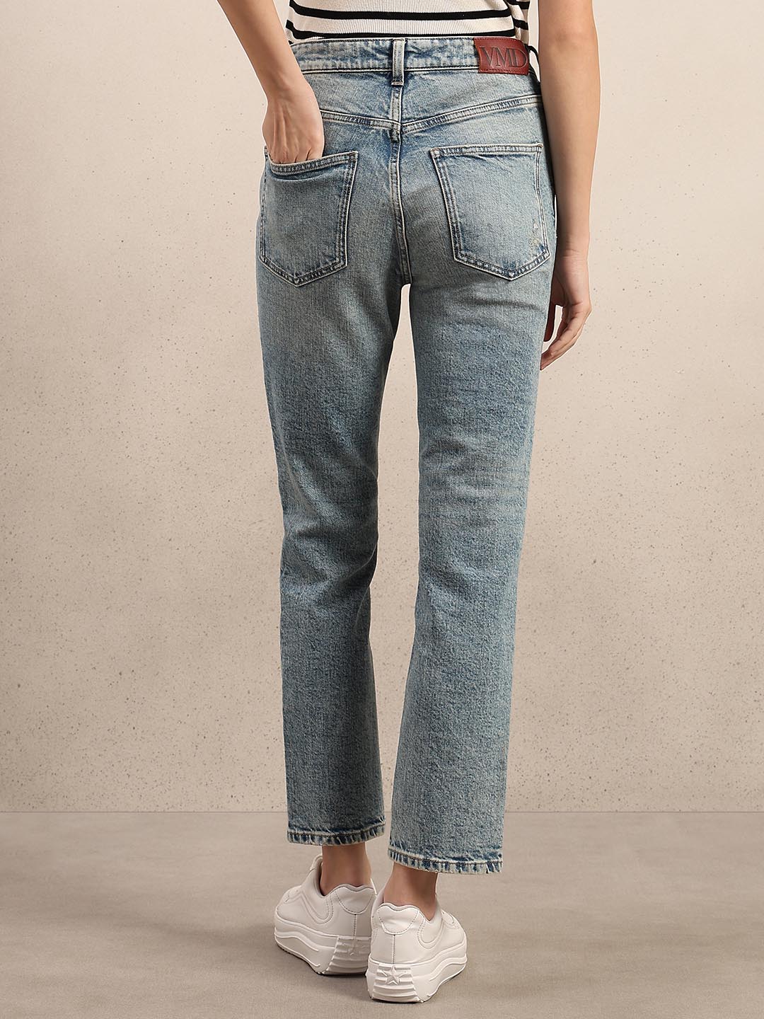 Light Blue Distressed Straight Fit Jeans