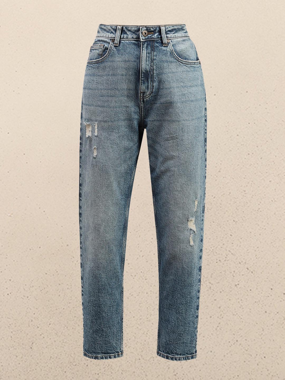 Blue Mid Rise Mom Fit Jeans