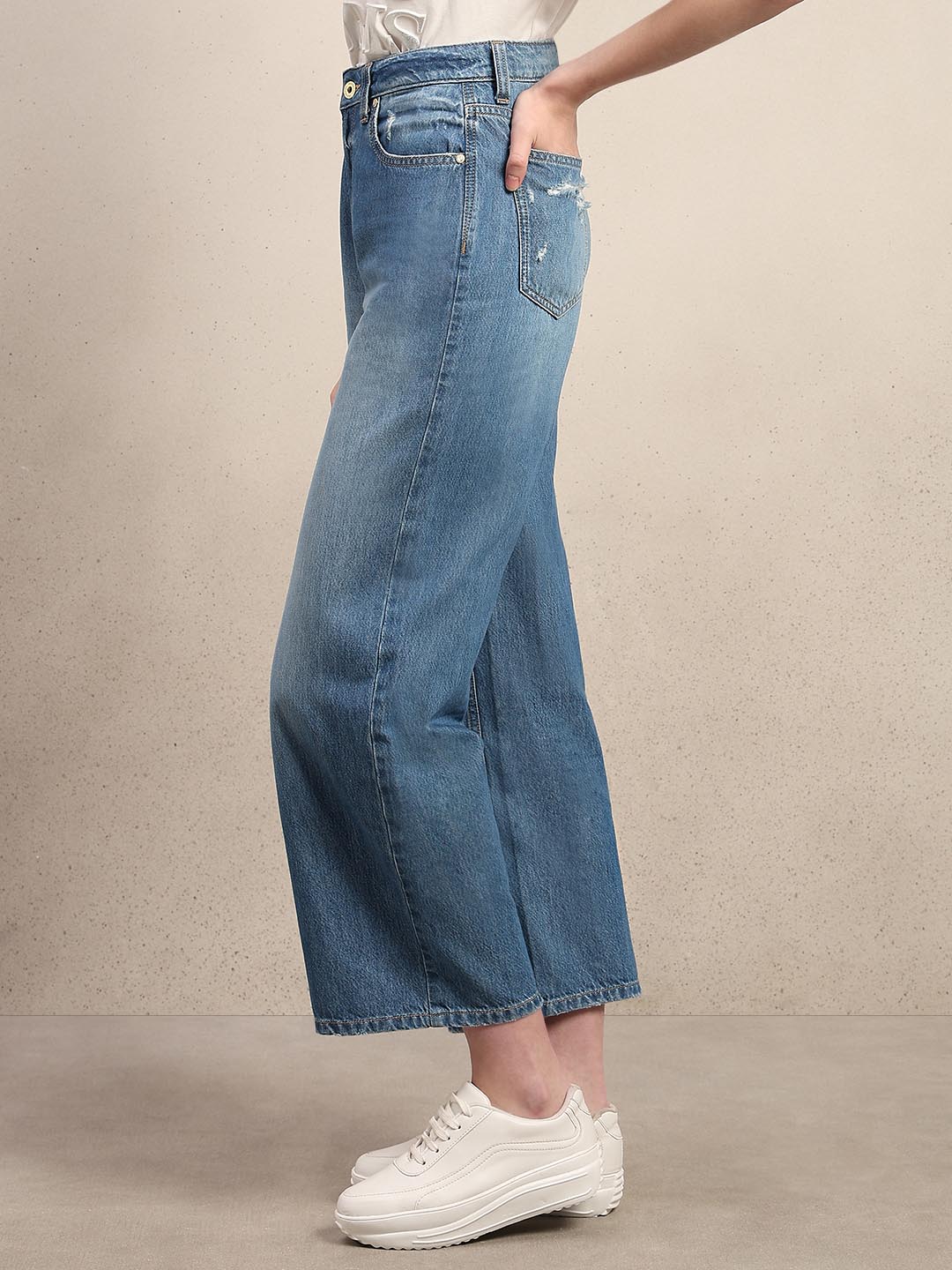 Light Blue Mid Rise Wide Leg Jeans