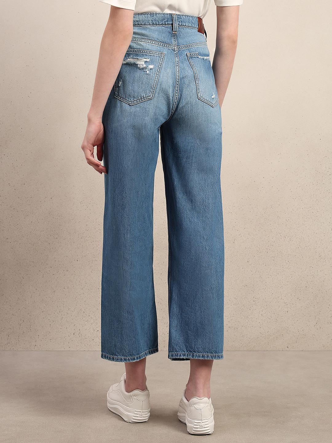 Light Blue Mid Rise Wide Leg Jeans