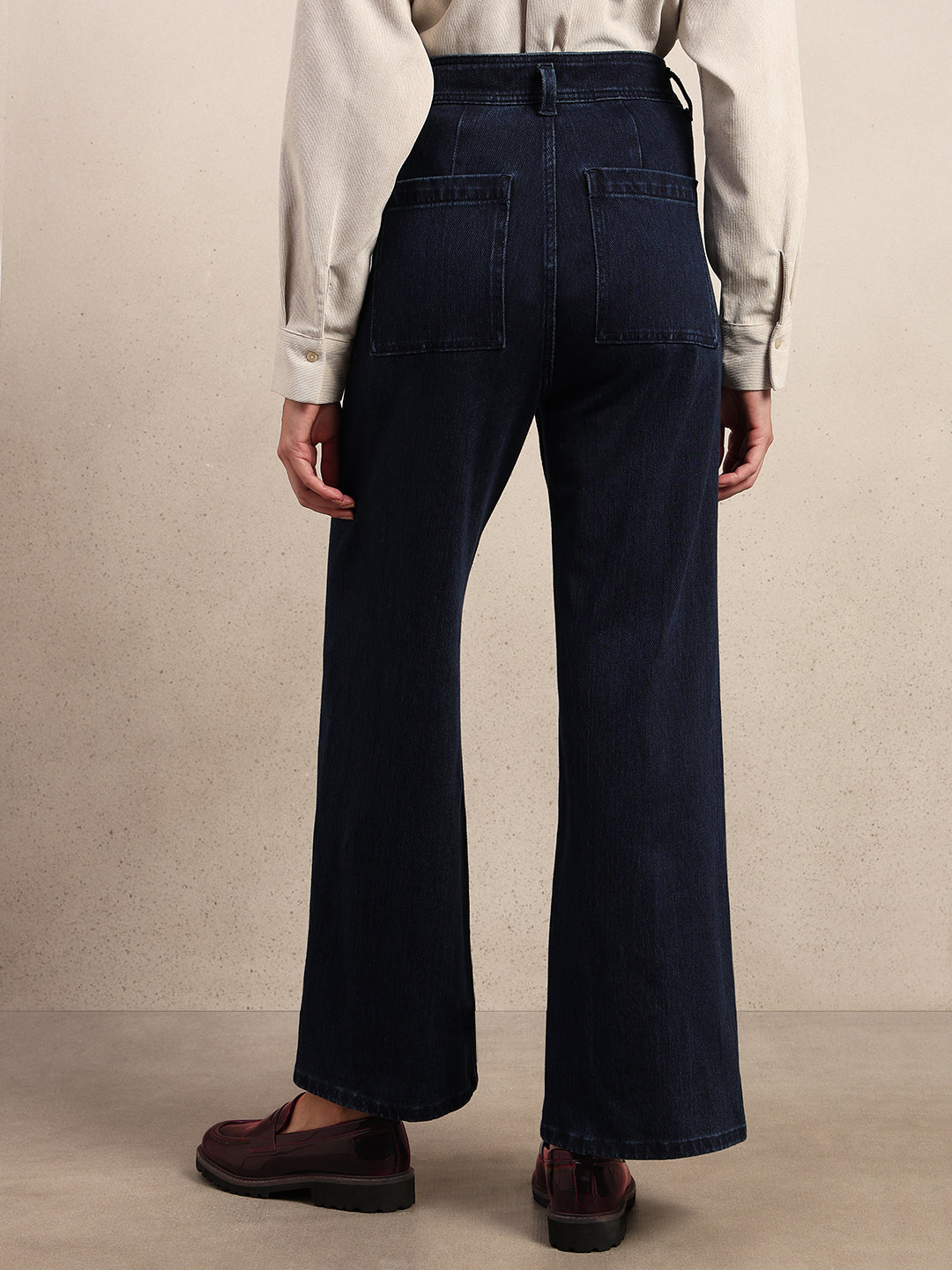 Mid Rise Wide Leg Jeans - Dark Blue