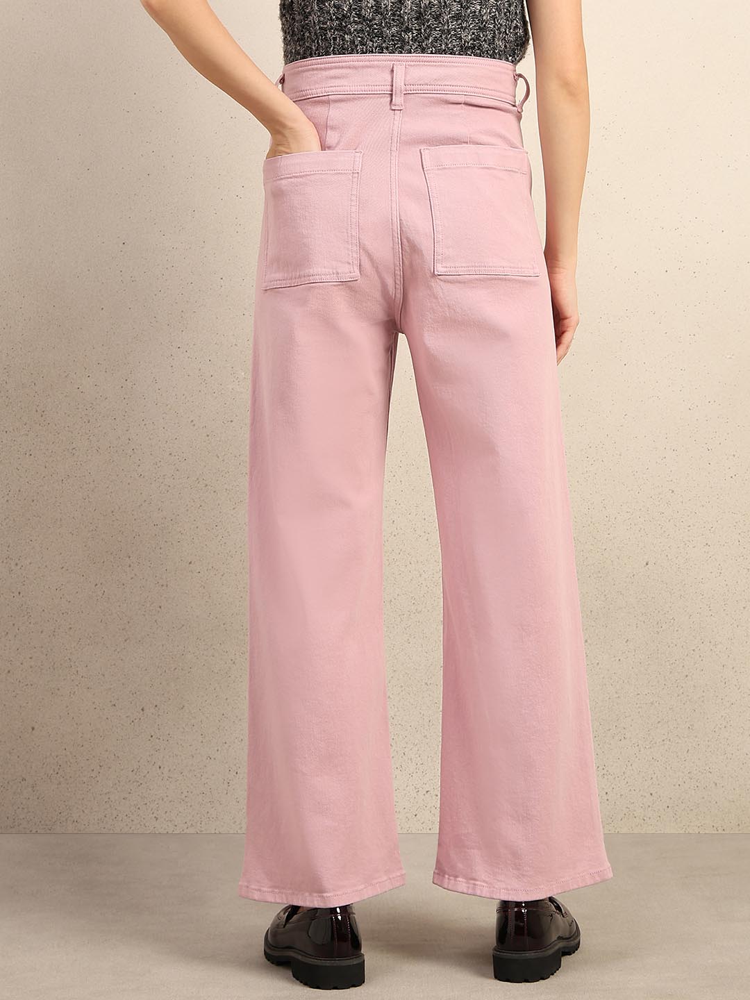 Pink Wide Leg Mid Rise Jeans