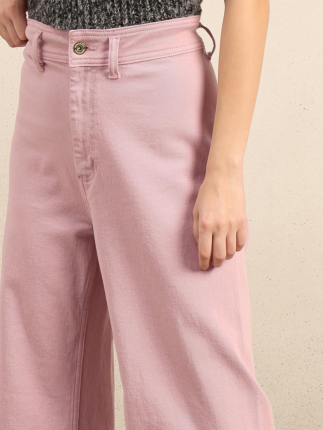 Pink Wide Leg Mid Rise Jeans