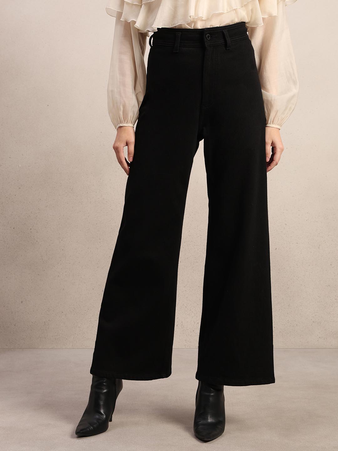 Black Wide Leg Mid Rise Jeans