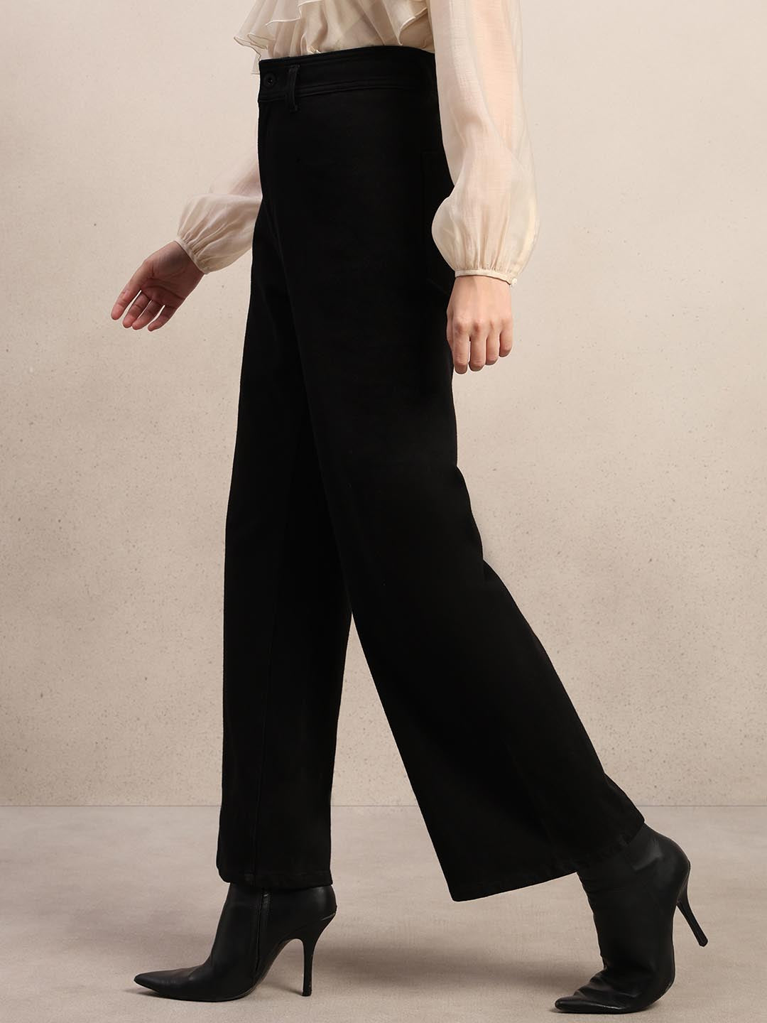 Black Wide Leg Mid Rise Jeans