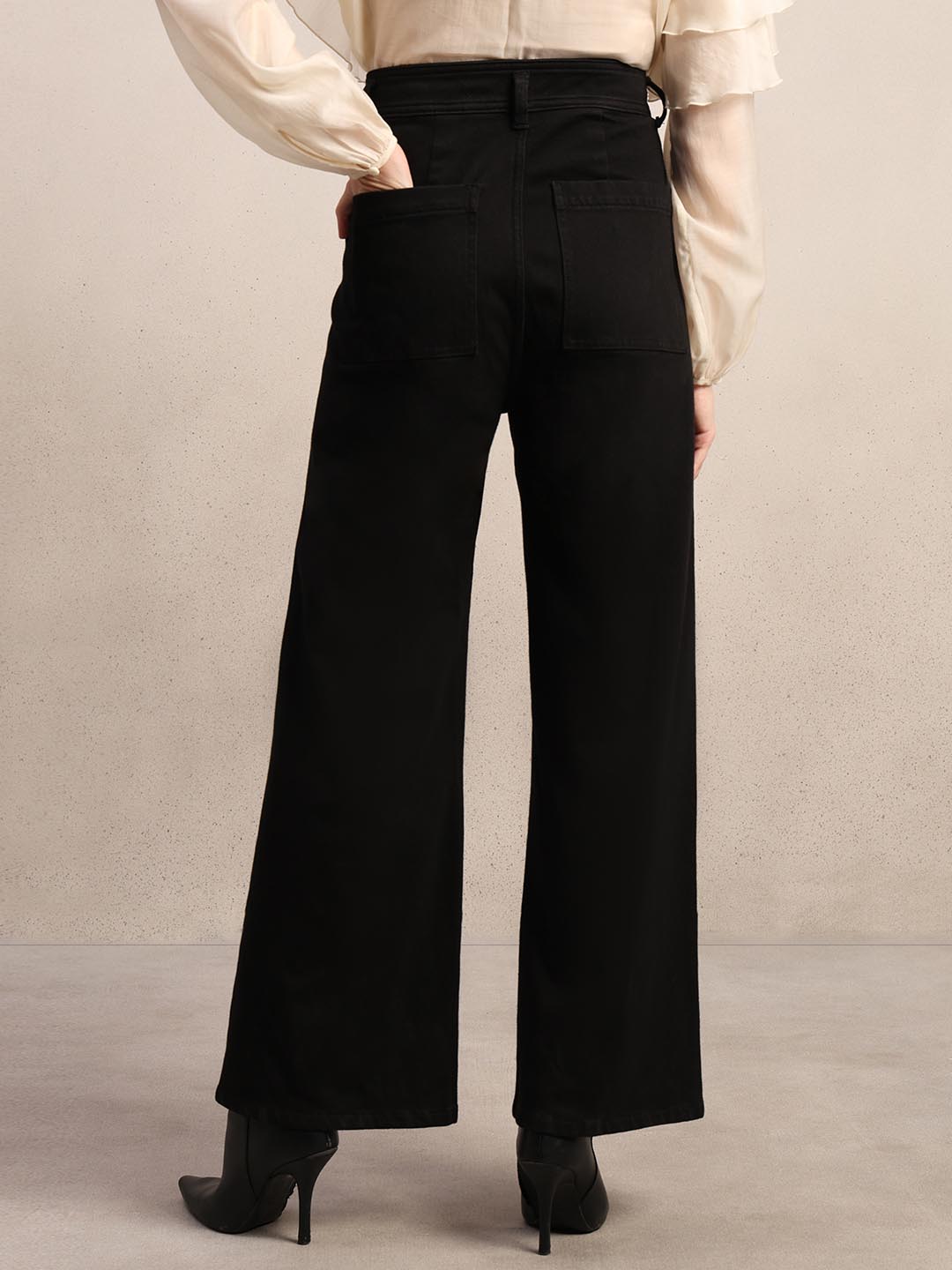 Black Wide Leg Mid Rise Jeans
