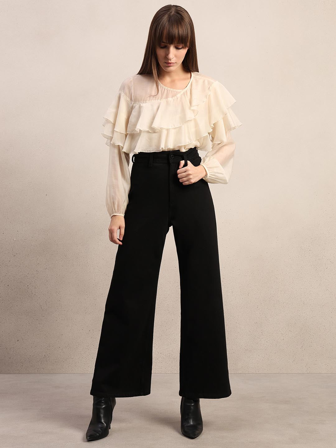 Black Wide Leg Mid Rise Jeans
