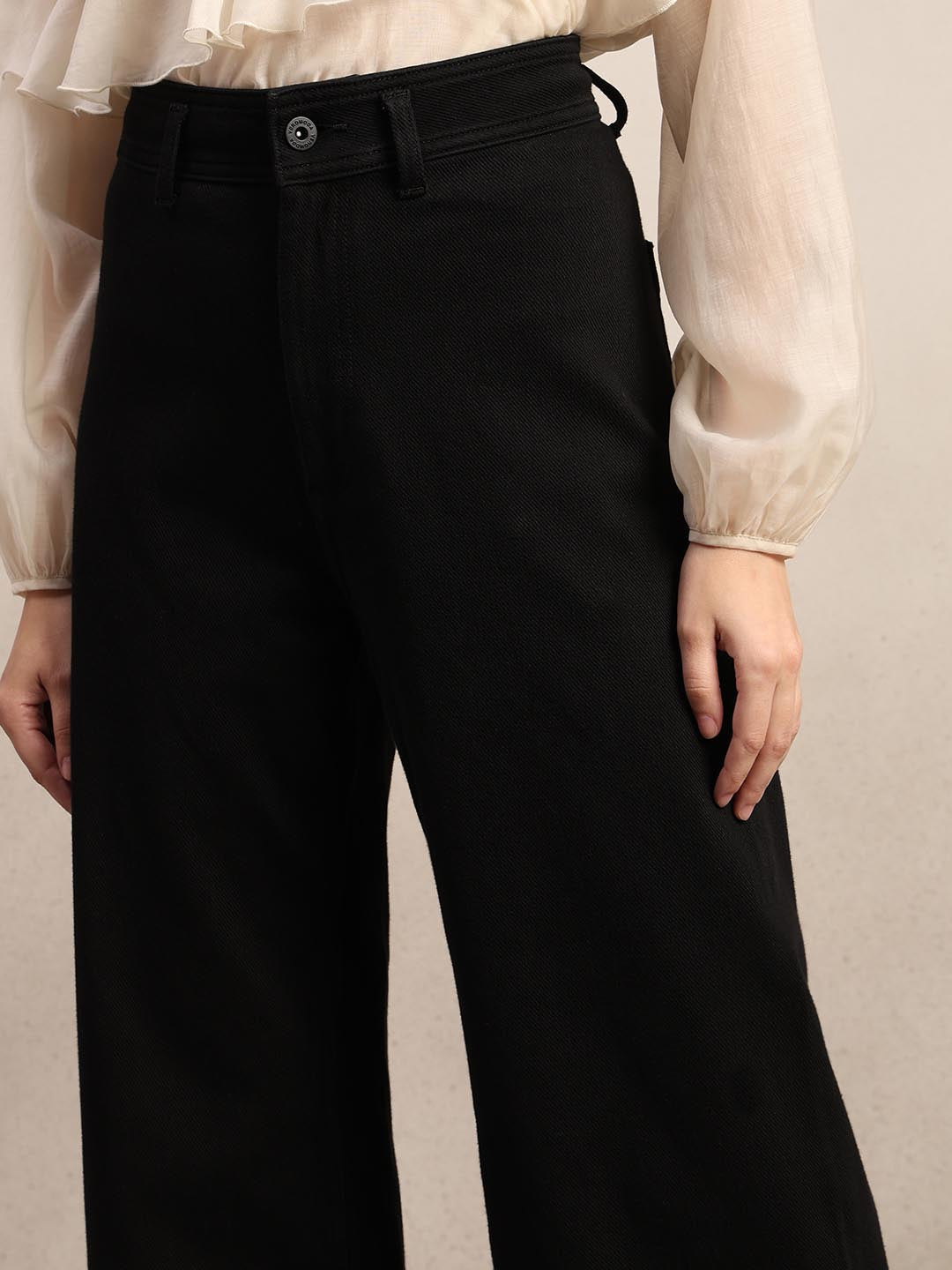 Black Wide Leg Mid Rise Jeans