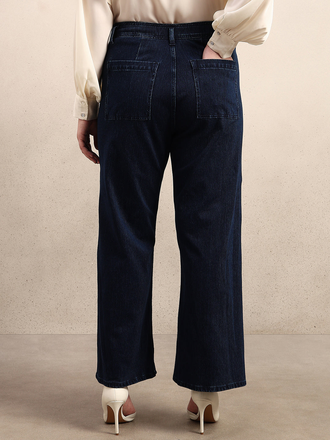 CURVE Dark Blue Wide Leg Jeans
