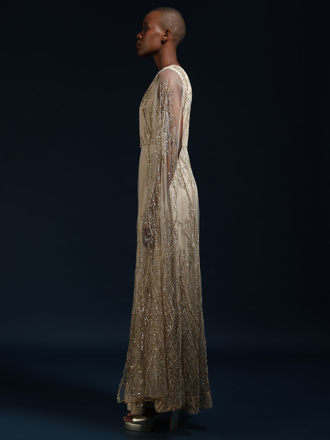 Marquee One-Shoulder Embellished Gown