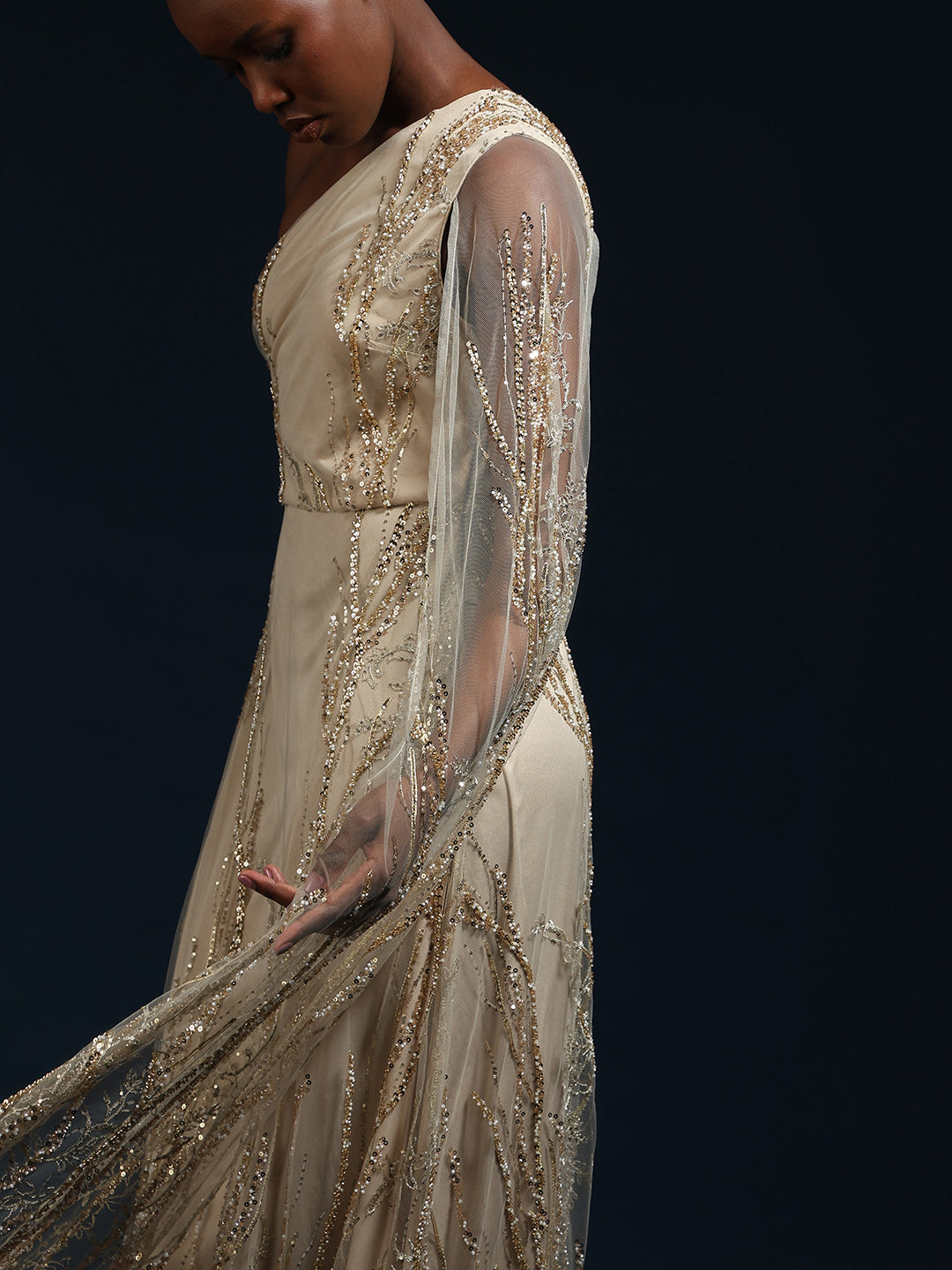 Marquee One-Shoulder Embellished Gown