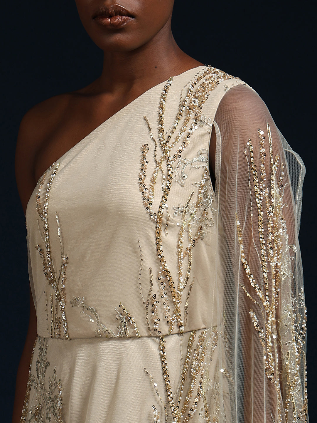 Marquee One-Shoulder Embellished Gown