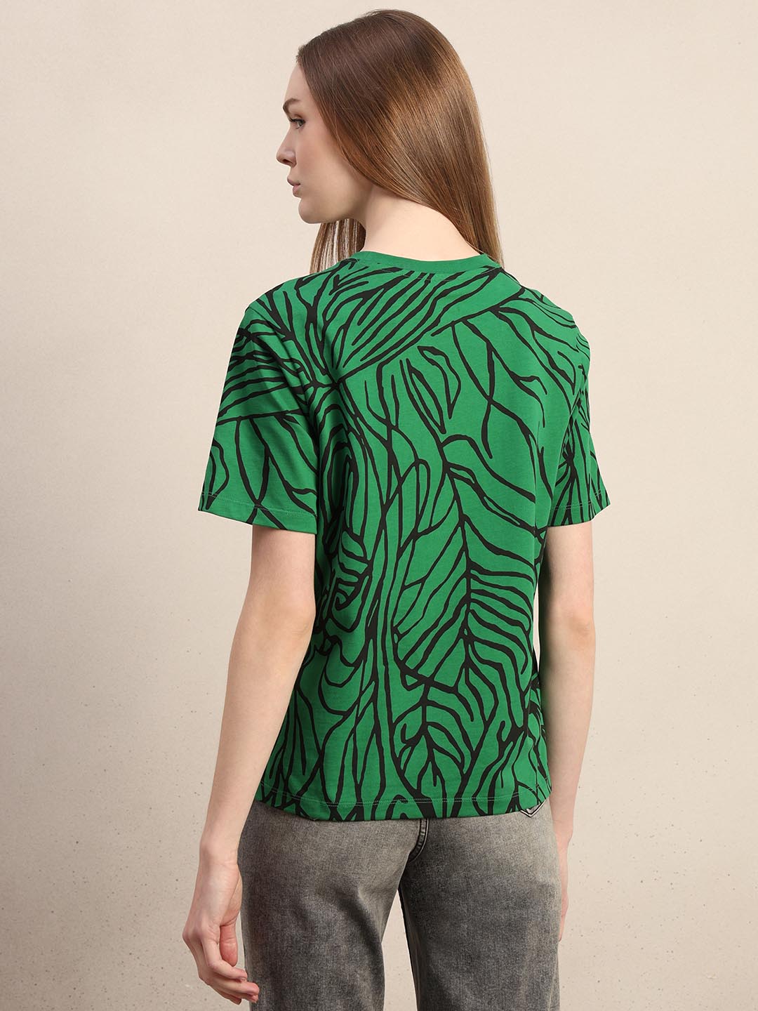 Green Animal Print Cotton T-shirt