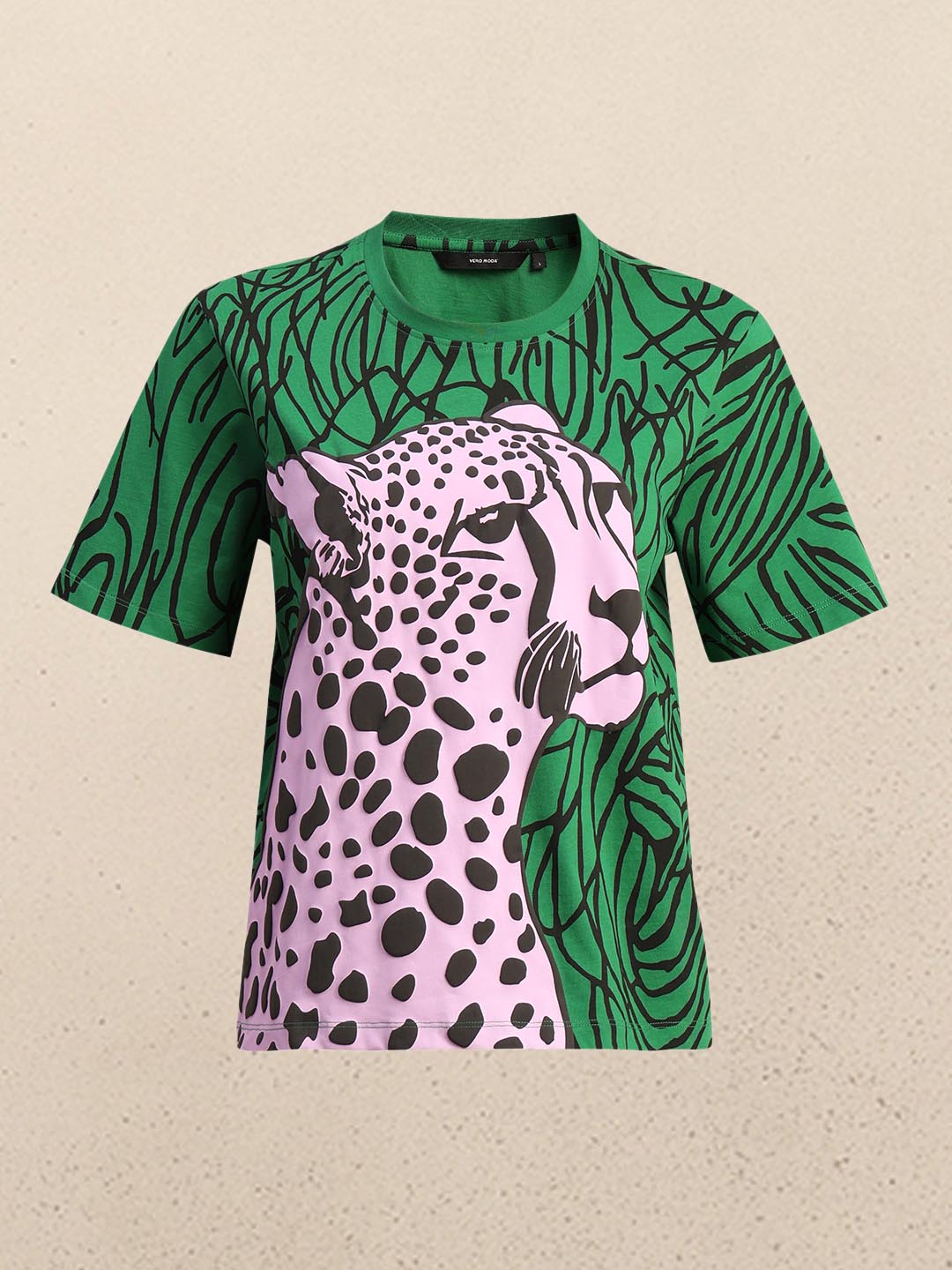 Green Animal Print Cotton T-shirt
