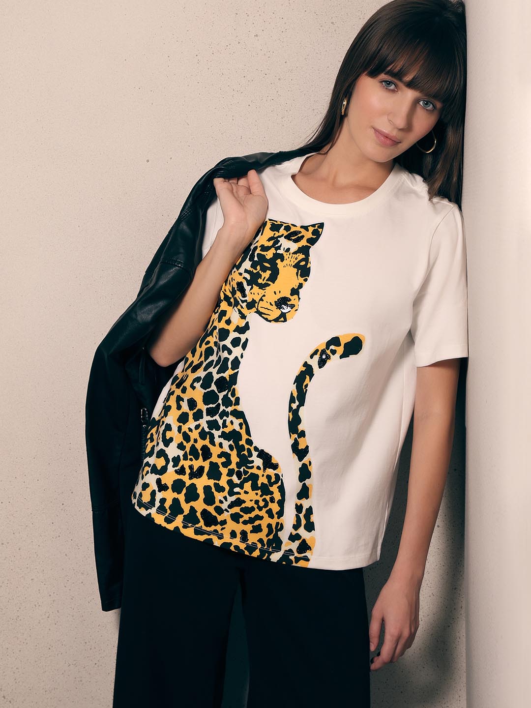 White Animal Print Cotton T-shirt