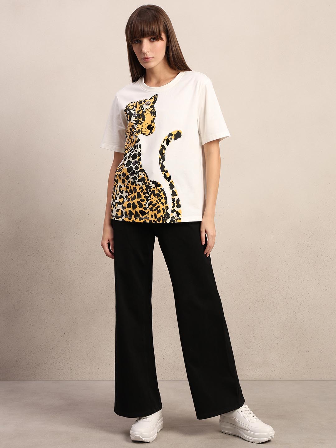 White Animal Print Cotton T-shirt