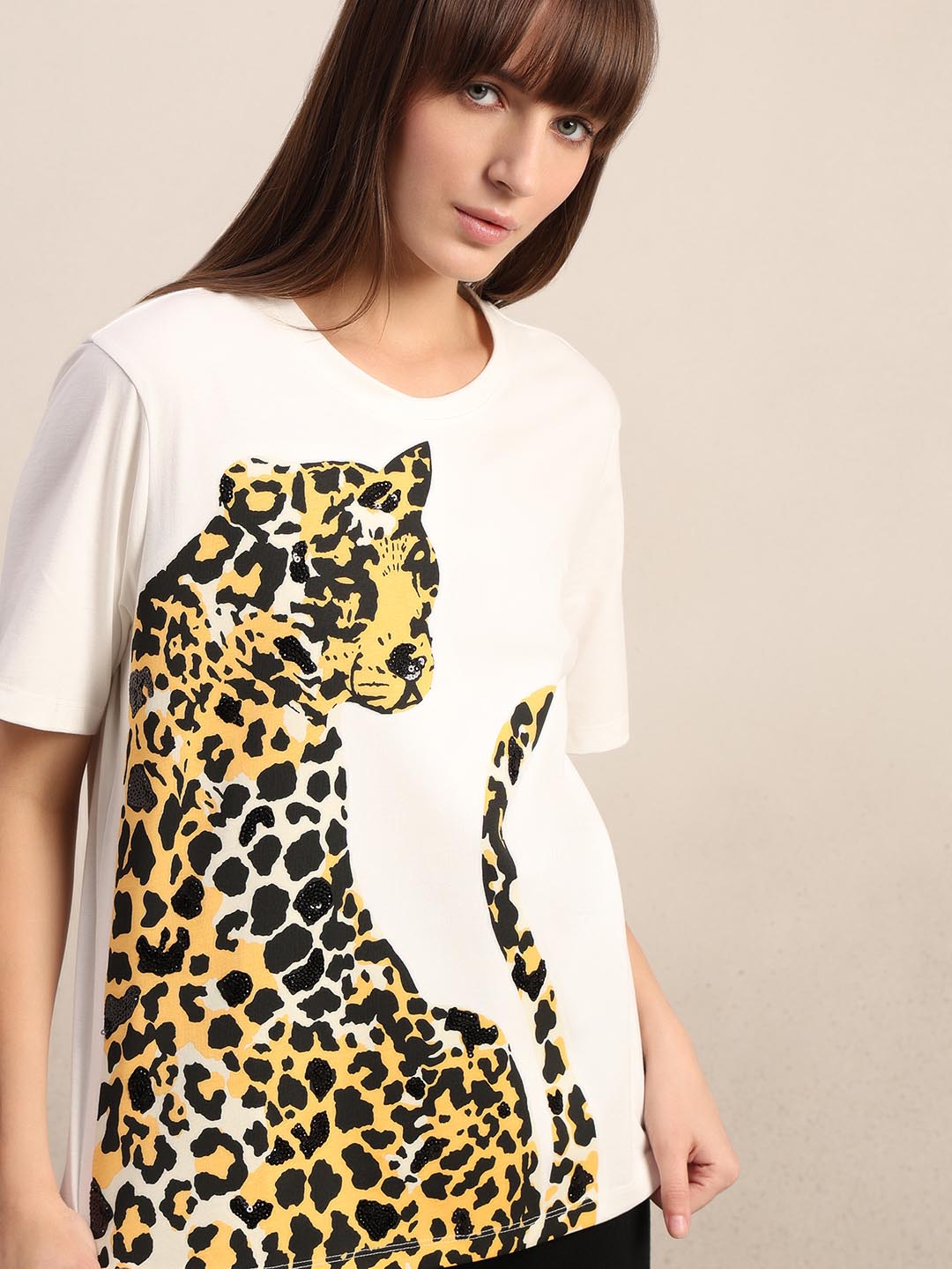White Animal Print Cotton T-shirt
