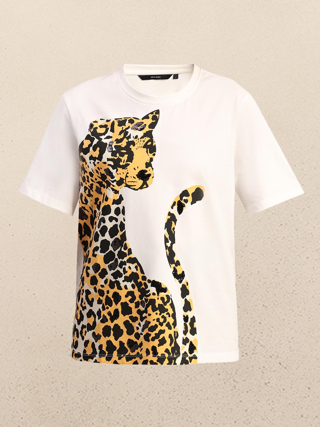 White Animal Print Cotton T-shirt