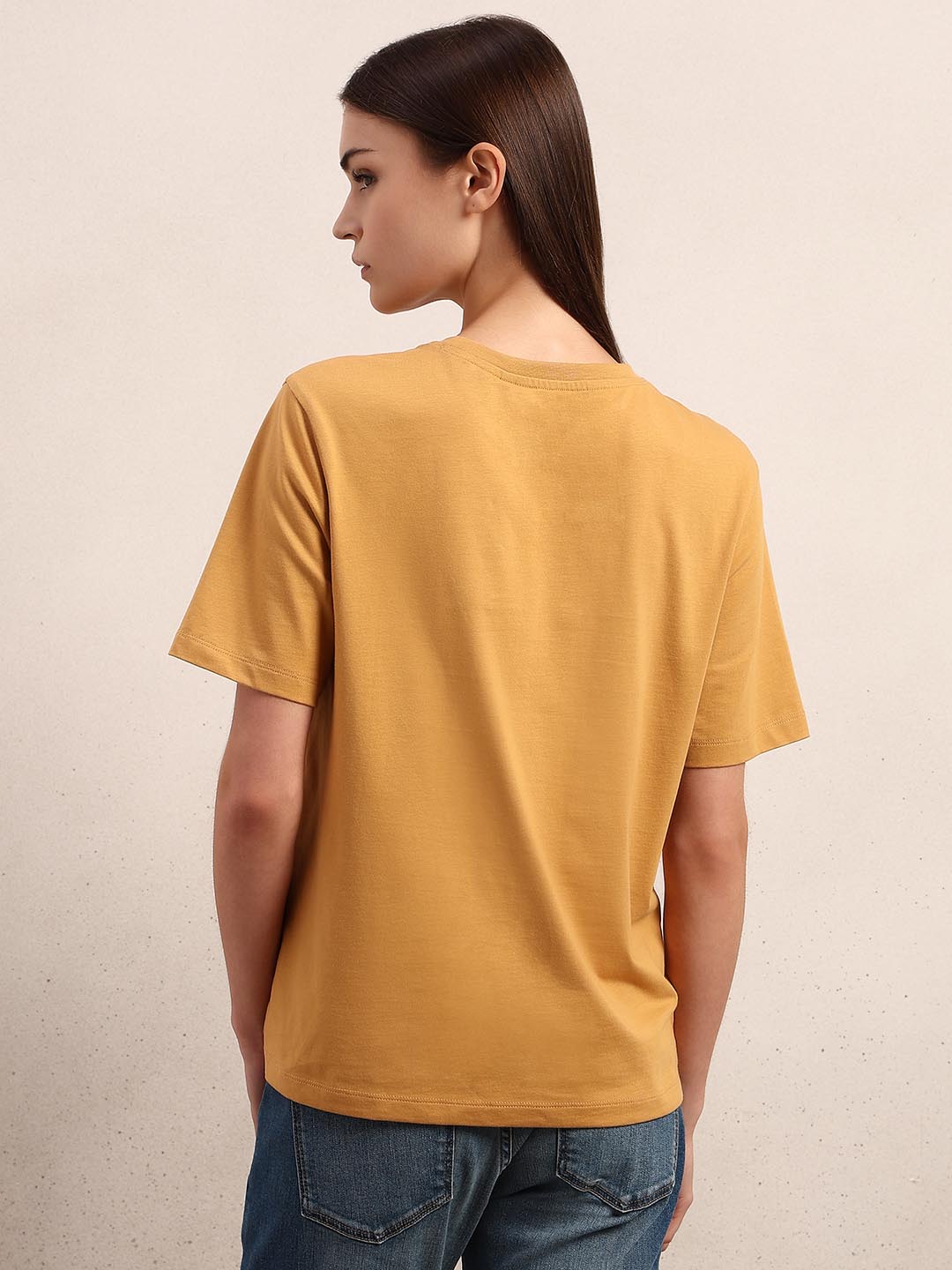 Mustard Printed Cotton T-shirt