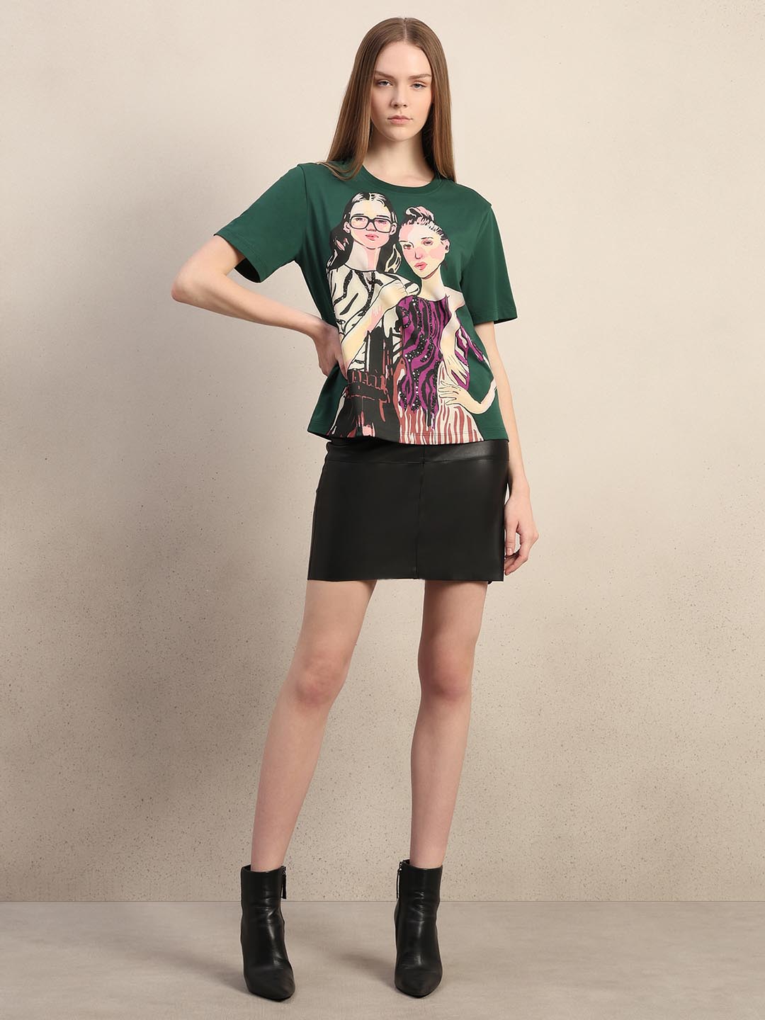 Green Printed Cotton T-shirt