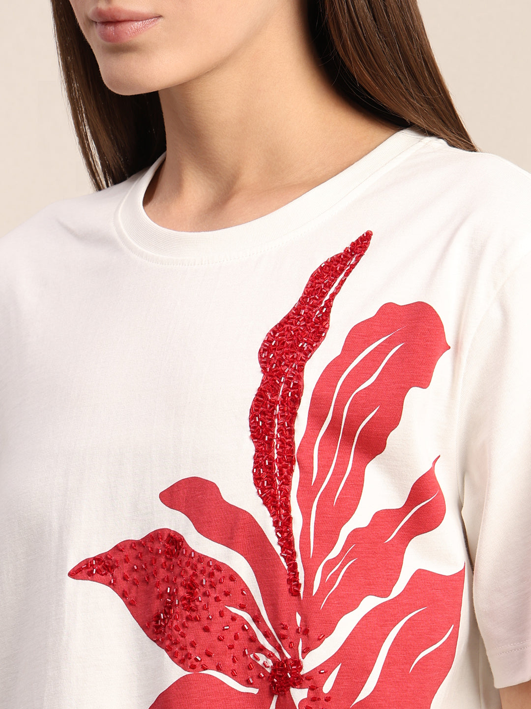 White Printed Cotton T-shirt